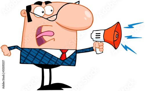 Vector: Excited Business Manager Speaking Through A Megaphone Excited Business Manager Speaking Through A Megaphone