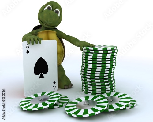 Illustration: tortoise with casino cards and chips tortoise with casino cards and chips