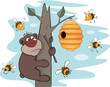 Vector: Bear cub and bees. Cartoon Bear cub and bees. Cartoon