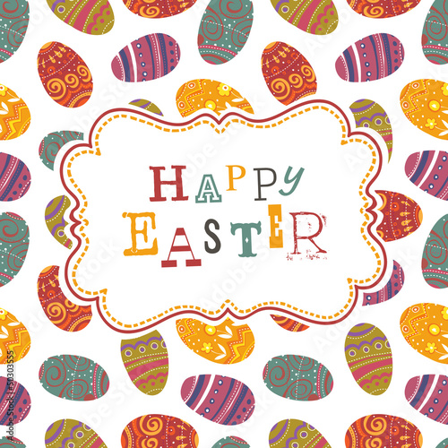 Vector: Easter greeting on seamless eggs pattern. Vector, EPS10 Easter greeting on seamless eggs pattern. Vector, EPS10