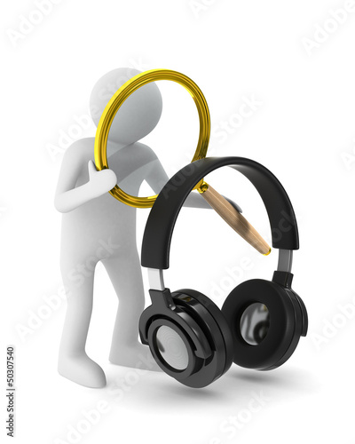 Illustration: Man with magnifier on white background. Isolated 3D image Man with magnifier on white background. Isolated 3D image
