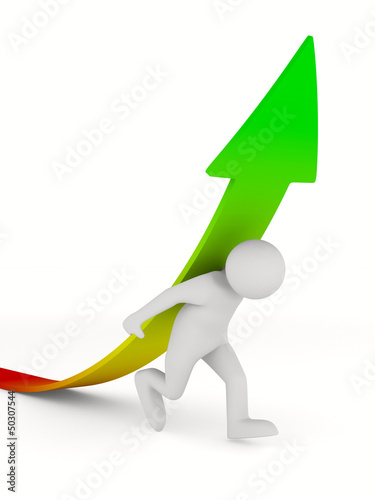 Illustration: man climb arrow. Isolated 3D image man climb arrow. Isolated 3D image