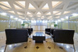 Hall with leather armchairs at business center