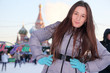 Smiling girl at GUM-Skating rink on Red Square in Moscow, Russia