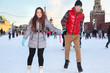 Happy couple at GUM-Skating rink on Red Square in Moscow, Russia