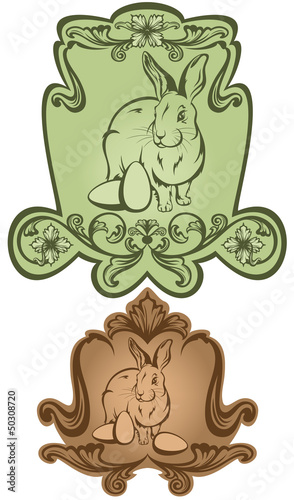 Vector: vintage style labels - easter bunny with eggs vintage style labels - easter bunny with eggs