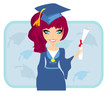 Illustration of a Kid Holding Her Diploma