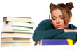 girl sitting in front of books