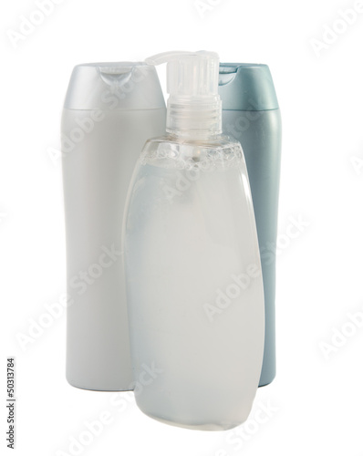 Photo: Plastic bottles of cleaning products. Plastic bottles of cleaning products.