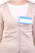 Blank nametag on girl's clothes close up