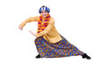 man doing yoga exercise with pointing gesture