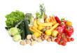 Photo: verschiedenes frisches obst und gemüse auf weiß. verschiedenes frisches obst und gemüse auf weiß.