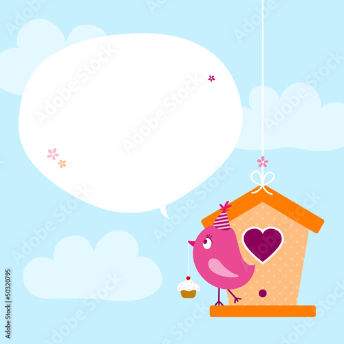 Vector: Pink Bird Cupcake Birdhouse Speech Bubble Sky Pink Bird Cupcake Birdhouse Speech Bubble Sky