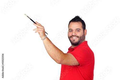 Photo: Bearded young men painting something Bearded young men painting something