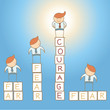 fear courage business man cartoon character concept