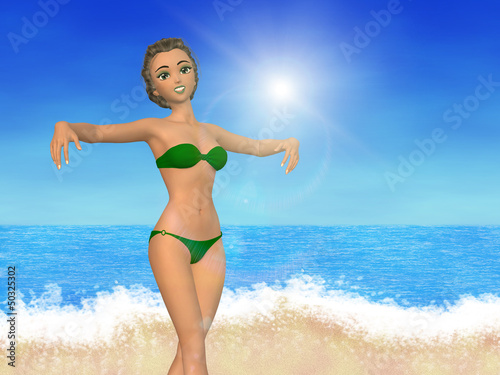 Illustration: Cartoon girl on beach Cartoon girl on beach