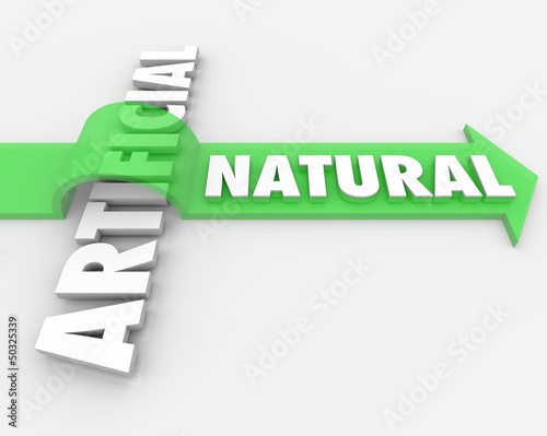 Illustration: Natural vs Unnatural Real Against Fake Arrow Words Natural vs Unnatural Real Against Fake Arrow Words