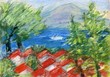 Seascape with changing booths against Vesuvius