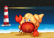 Sea creatures at the beach with a lighthouse