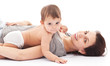 11 monthes baby plays with her mother.