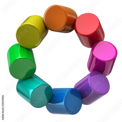Illustration: Color wheel made of colorful cylinders Color wheel made of colorful cylinders
