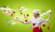 Asian female cook with knife