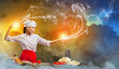 Asian female cooking with magic