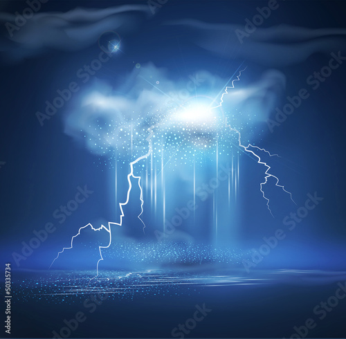 Vector: Vector night sea landscape with thunderstorm Vector night sea landscape with thunderstorm