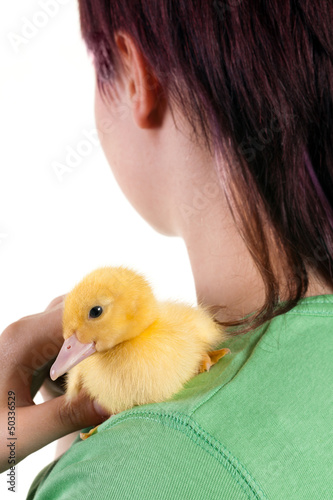 Photo: Hugging an easter duckling Hugging an easter duckling