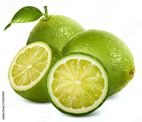 Vector: Fresh limes with leaves Fresh limes with leaves