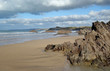 Newquay sandy beach rocks, Cornwall UK.