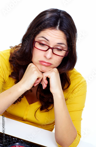 Photo: Business woman with laptop computer. Business woman with laptop computer.