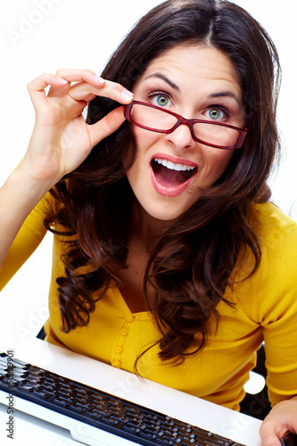 Photo: Business woman with laptop computer. Business woman with laptop computer.