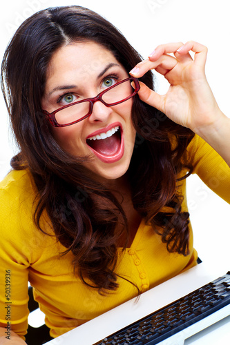 Photo: Business woman with laptop computer. Business woman with laptop computer.