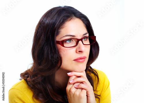 Photo: Beautiful young woman wearing glasses. Beautiful young woman wearing glasses.