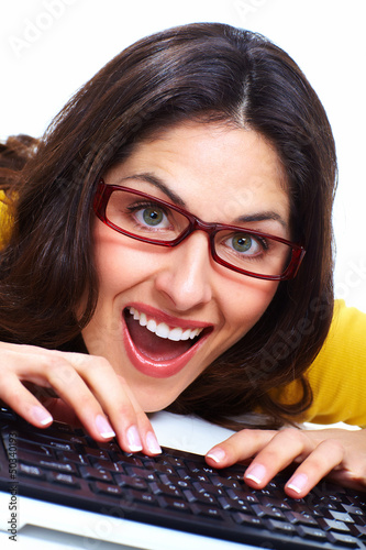 Photo: Business woman with laptop computer. Business woman with laptop computer.