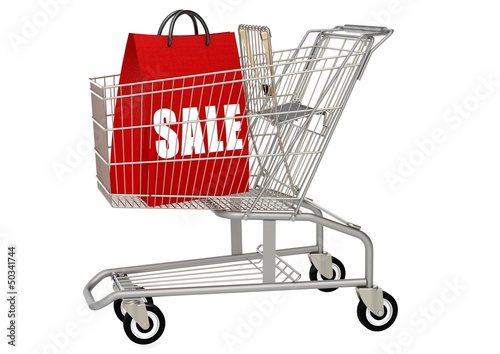 Illustration: Shopping bag in shopping cart Shopping bag in shopping cart