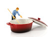 Photo: puppet man stirring in empty saucepan puppet man stirring in empty saucepan
