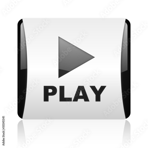 Illustration: play black and white square web glossy icon play black and white square web glossy icon