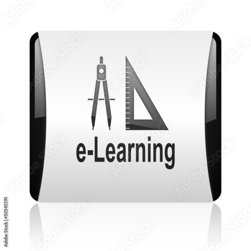 Illustration: e-learning black and white square web glossy icon e-learning black and white square web glossy icon