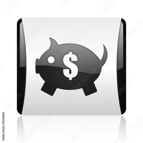 Illustration: piggy bank black and white square web glossy icon piggy bank black and white square web glossy icon