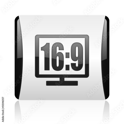 Illustration: 16 9 display black and white square web glossy icon 16 9 display black and white square web glossy icon