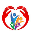 Family protected by hands in heart shape logo vector