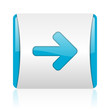 arrow right blue and white square web glossy icon