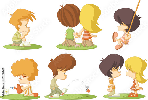 Vector: Group of cute cartoon kids in love Group of cute cartoon kids in love