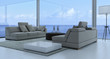 3D Living Room Interior with seascape view