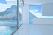 Empty 3d modern loft interior with sea / ocean view