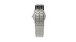 Silver wristwatch rotates on white background