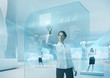 Future teamwork concept. Future technology touchscreen interface