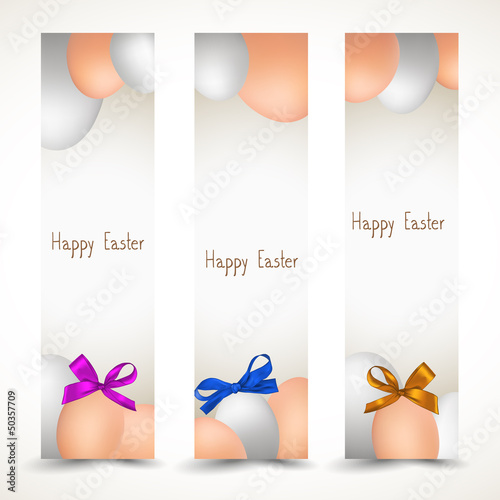 Vector: Banners with Easter eggs and colorful ribbons Banners with Easter eggs and colorful ribbons
